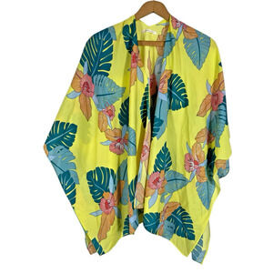 Do Everything in Love Wrap Shawl Cover Up Kimono Yellow Leaf Tropical Beachy OS